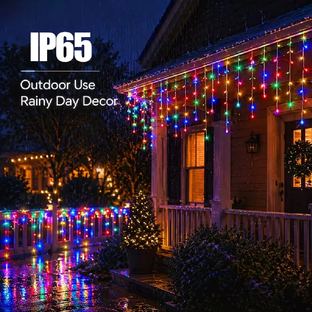 3.5M/7M/13M Solar Icicle Lights 8 Modes Outdoor Decorations Christmas Fairy String Lights for Xmas House Roof Party Wedding