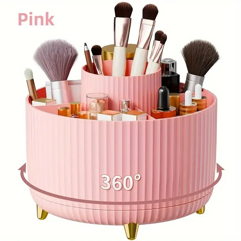 360°Rotating Makeup Desktop Cosmetic Storage Box Organizer 5 Slot Large Capacity for Bathroom Portable Makeup Brushes Pen Holder