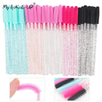 50 pcs Silicone Crystal Mascara Wands Applicator Disposable Diamond Eyelash Brushes Comb For Women Beauty Makeup Brush Tools