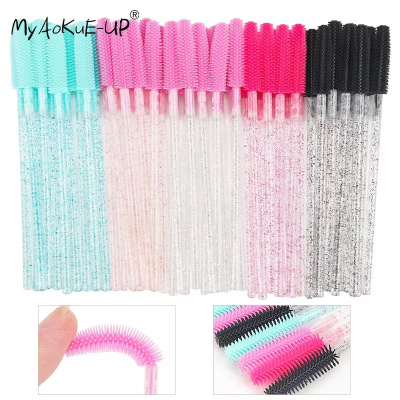 50 pcs Silicone Crystal Mascara Wands Applicator Disposable Diamond Eyelash Brushes Comb For Women Beauty Makeup Brush Tools