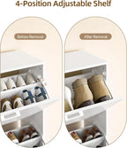 Shoe Cabinet with 2 or 3 Flip Drawers, Hidden Slim Freestanding Shoe Storage Cabinet, Narrow Freestanding Shoe Organizer