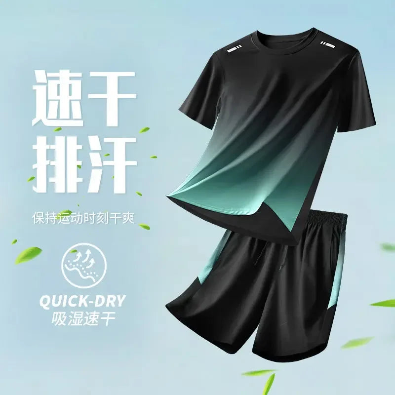 Men's 2-Piece Quick-Dry Athletic Set - Lightweight Loose Fit Running T-Shirt & Shorts - Summer Breathable Gym Workout Clothes