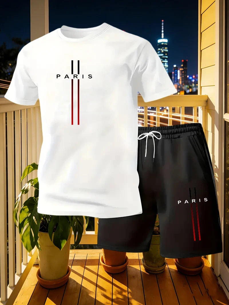 Summer Men's Sportswear Set Short Sleeve T-shirt and Pants Casual 2-piece Set Running and Fitness Sportswear