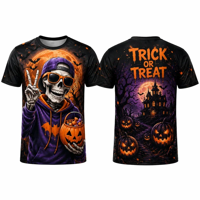 2026 New Halloween Pumpkin King Dark Castle Bat 3D All‑Over Print T‑Shirt 3D Print Short Sleeve Horror Party Tee Tops