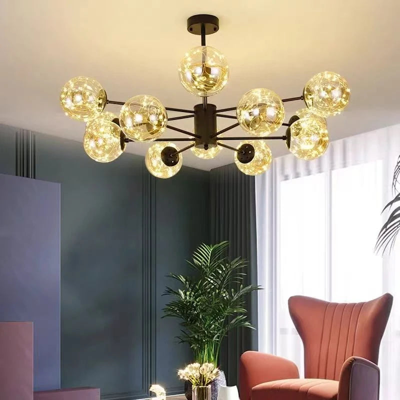 Modern Living Room Glass Ball Chandelier, Ceiling, Dining Room Led Light, Room Decoration, Indoor Lighting, Hanging Chandelier