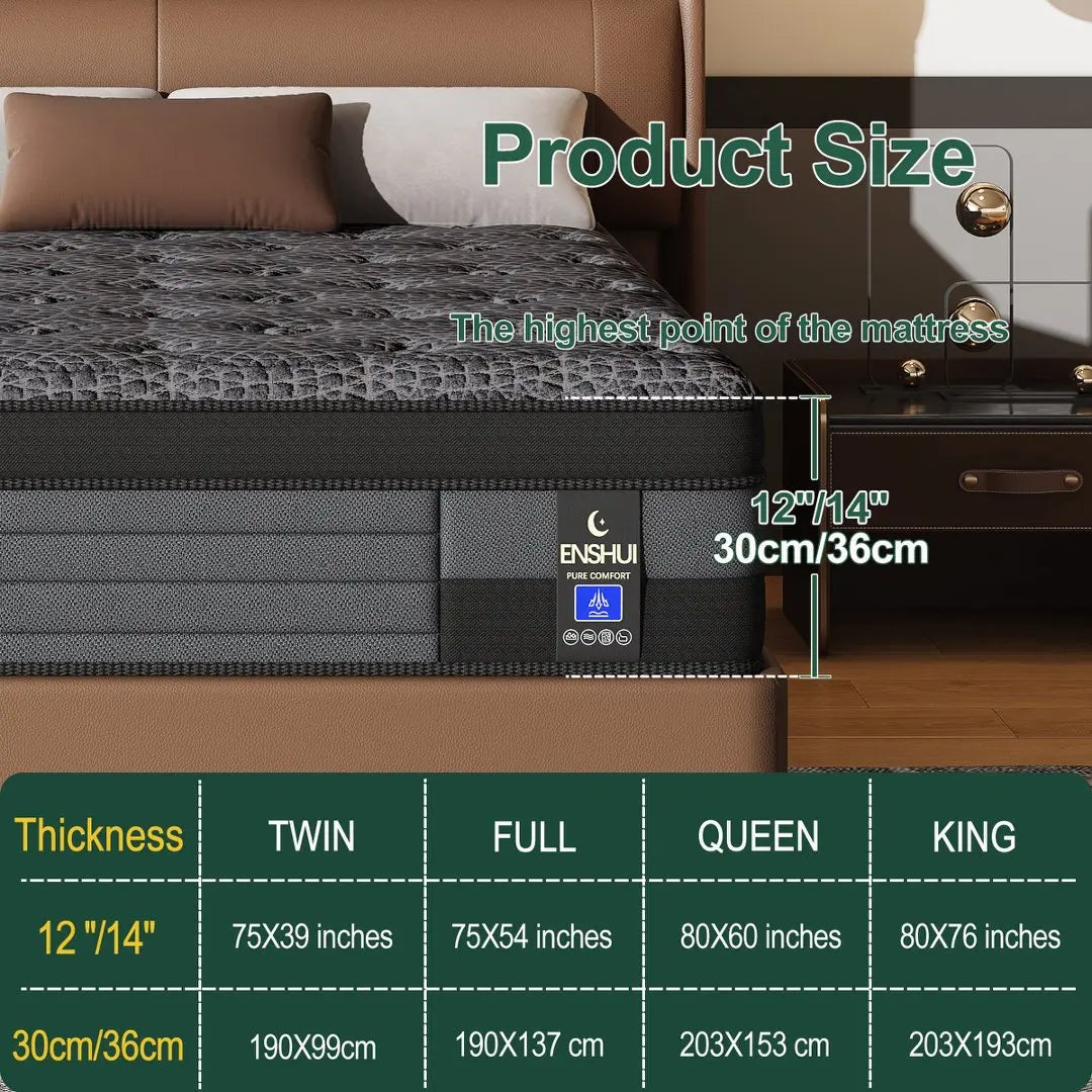 12/14inch Memory Foam Mattress Twin Full Queen King Pocket Spring Mattress Medium Firmness Suitable for Home Bedrooms and Hotels