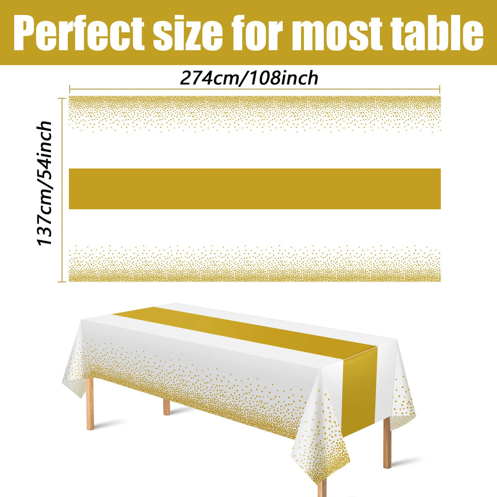White Plastic Disposable Tablecloth Rectangle Party Table Cover Gold Dot Waterproof Table Cloth for Wedding Birthday Party Decor