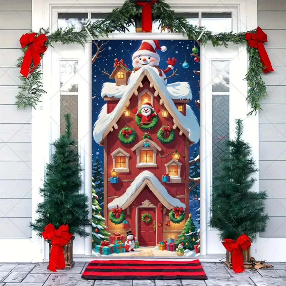 Christmas Theme Santa Claus Santa Dog Snowman Door Cover Banner Festive Party Decoration Supplies Photography Props Xmas Gifts