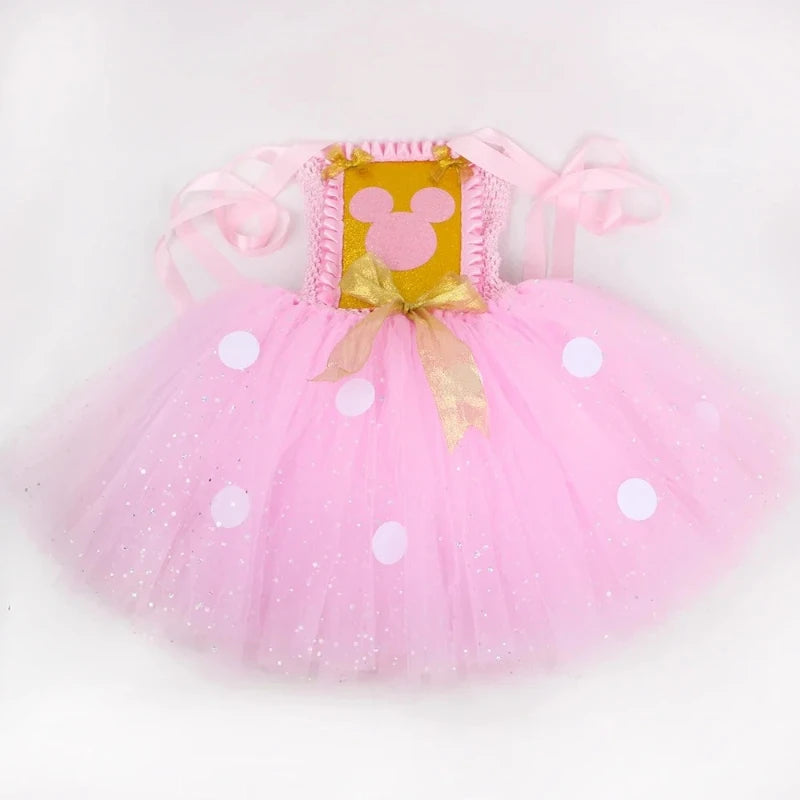 Baby Girls Pink Minnie Tutu Dress Polka Dots Glitter Cartoon Tulle Princess Dress Kids Halloween Birthday Party Cosplay Costume1