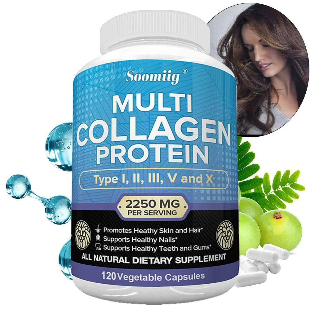 Multi-Collagen Peptides Capsules, Types I/II/III/V/X, Teeth, Hair, Skin, Nails, Joints, Gut & Anti-Aging Support, Non-GMO