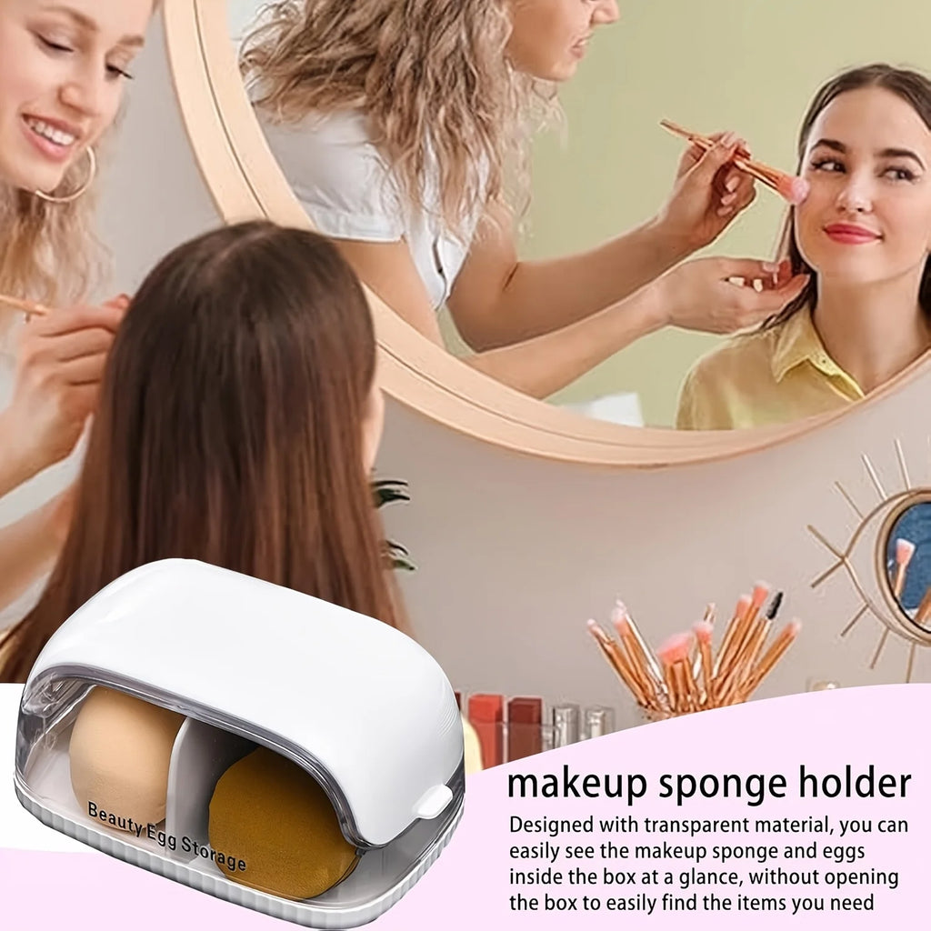 1pc Transparent Makeup Sponge Holder Dustproof Plastic Beauty Organizer Travel Home Cosmetic Storage Makeup Organizers with Lid
