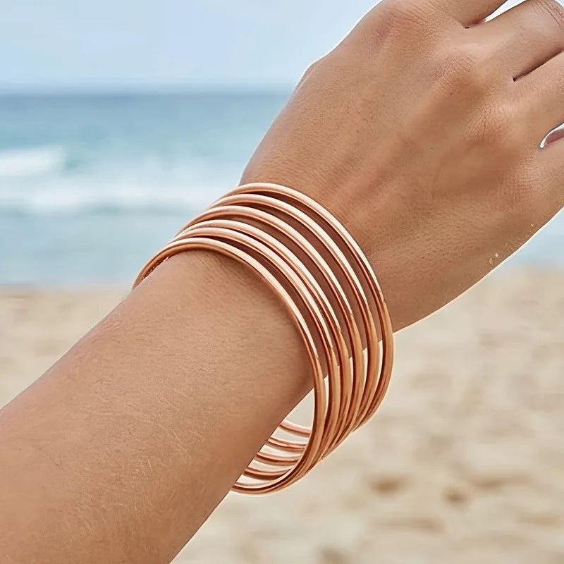 7pcs /set Lot Women Girls Bracelet Stainless Steel 3mm Thin Round Wire Plain Cuff Bangle Multi-color Joint layered 65mm KB63146