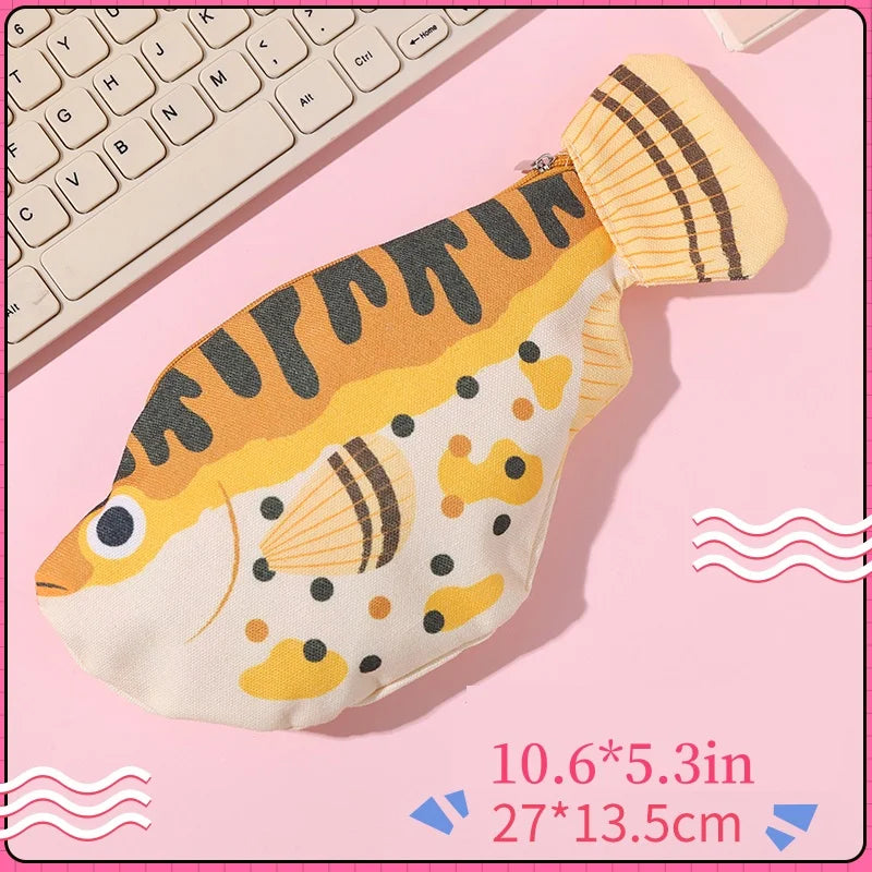 Back-To-School Supplies, Large-Capacity Pencil Case, Creative and Fun Pen Bag, Pufferfish, Deep-Sea Fish Cartoon Animal Stationery Box, Multi-Functional Storage Bag, Toiletry Bag