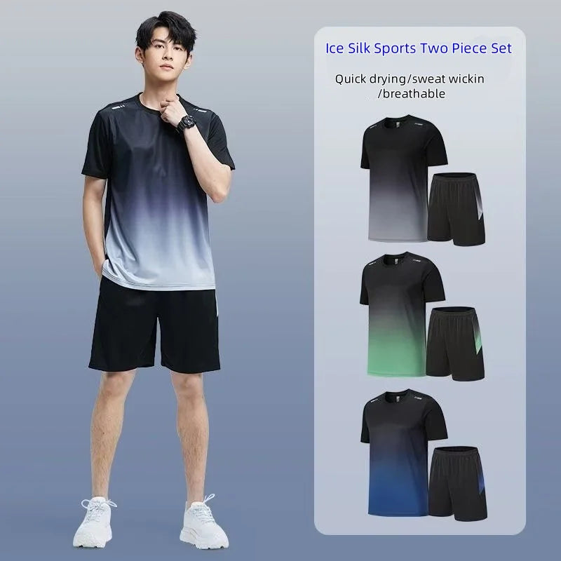 New 2025 Men's Outfit Summer Short Sleeve T Shirt Set Men Fashion 2 Piece Sportwear  Casual Shorts Sweatshirt Male Tracksuit