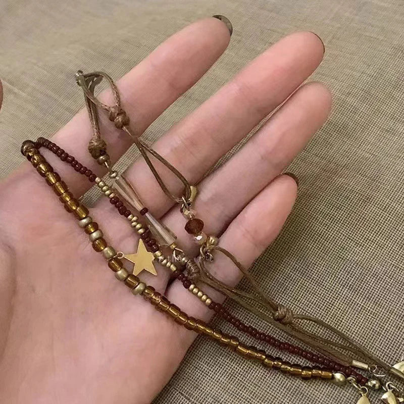 4Pcs Vintage Hand Woven Beaded Bracelet For Women Girls Creative Ethnic Style Stacked Bracelet Set Jewelry Accessories Gifts