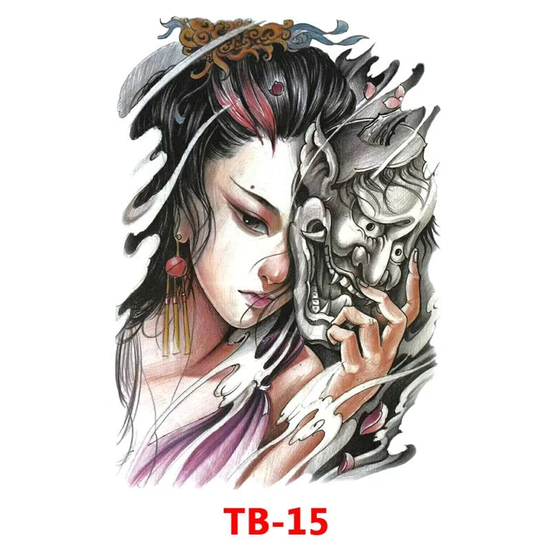 Waterproof Large Full Back Chest Tattoo Big Tattoo Stickers Fish Wolf Tiger Dragon Fairy Temporary Flash Tattoos Cool Men Women