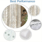 Elegant Luxury Damask Print Shower Curtain Waterproof Beige Gold Bathroom Shower Curtain Liner for Home Decor