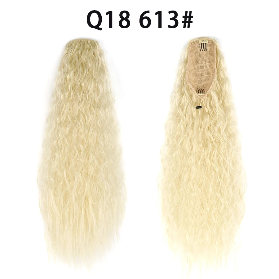 22 Inch Drawstring Ponytail Extension Curly Wave Long Ponytail Hair Extension Synthetic Corn Wavy Drawstring Ponytail Extensions