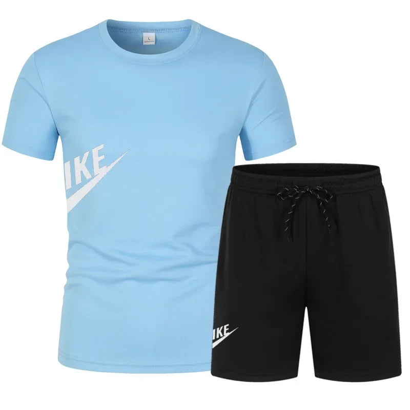 Men's summer T-shirt and shorts set, men's breathable sportswear set, casual and fashionable short-sleeved T-shirt set