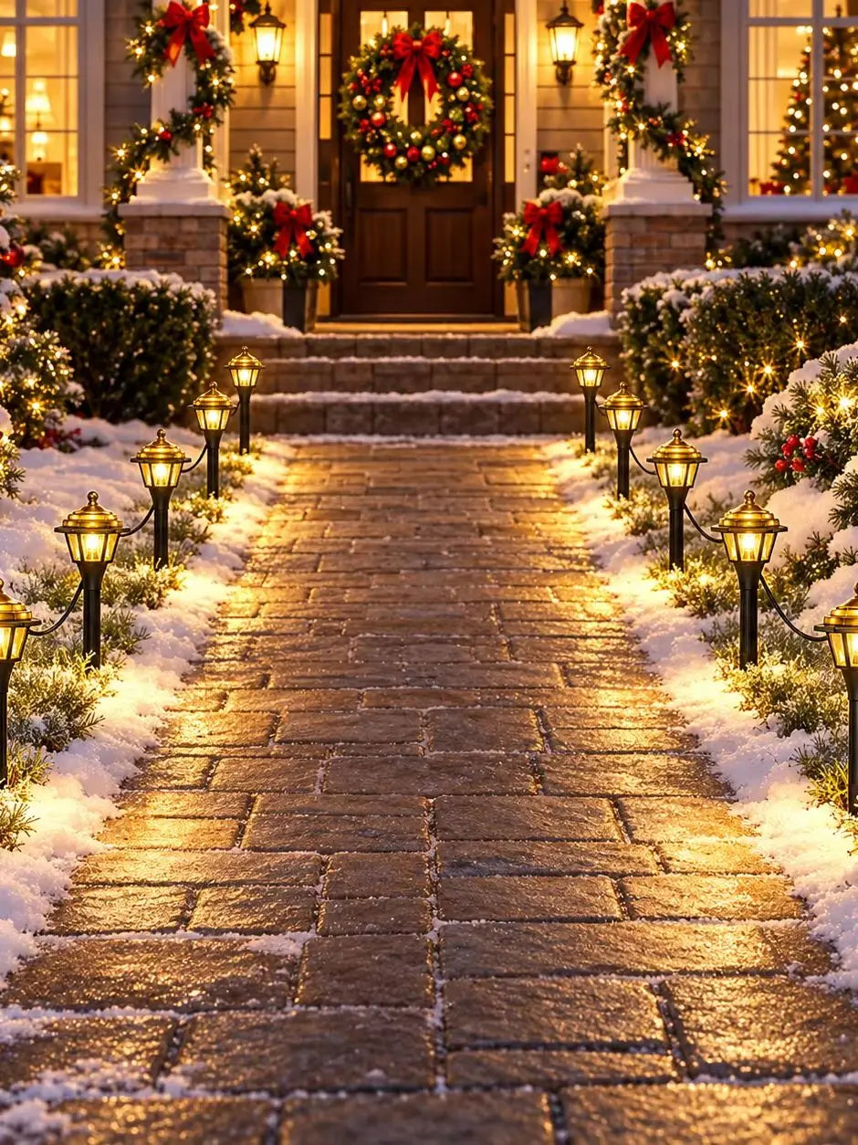 12 Pack Mini Solar Christmas Pathway Lights Outdoor Garden Lantern Stakes LED Waterproof Walkway Yard Decoration Holiday Lights