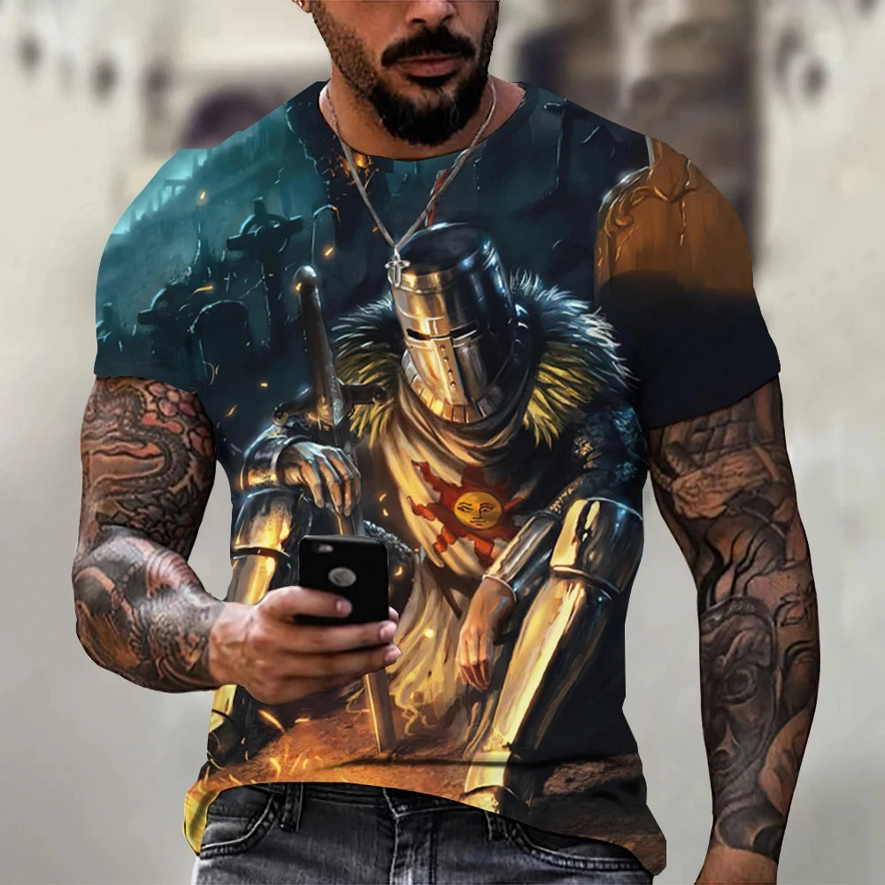 Summer Fashion Templar 3D Printed Men's T-Shirt Street Harajuku Cross TShirt For Men Short Sleeve Oversized Tshirt Vintage Top