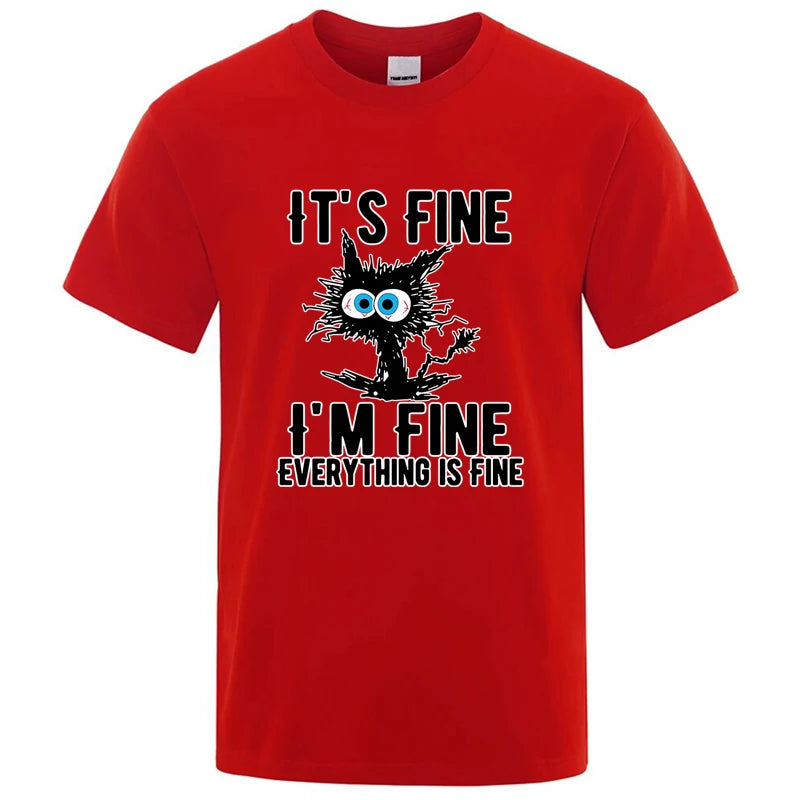 Men's High Quality T-shirt 100% Cotton Funny Cool Cat Printed T-shirt Casual Men's Short Sleeve T-shirt for Men T-Shirt Male Top