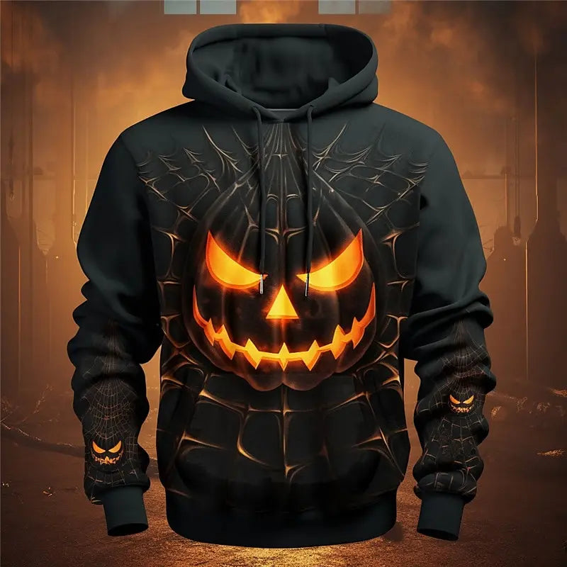 Men's Halloween Pumpkin 3D Printed Hoodie, Festive Graphic Sweatshirt, Long Sleeve Casual Gift Streetwear Men Clothing Tops