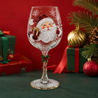 Holiday Stemware Christmas Wine Glass 2D Art Santa Snowman Reindeer Clear Goblet Party Cup