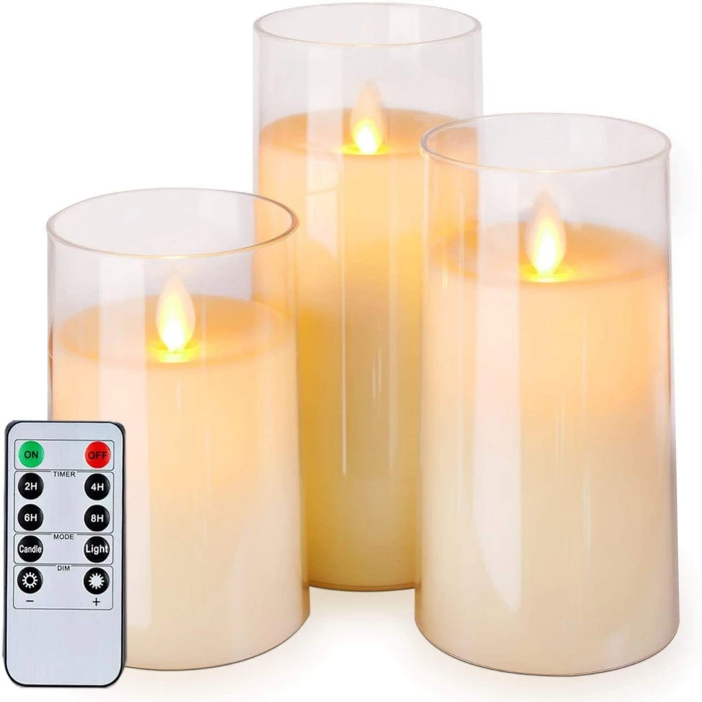 3Pcs Flameless LED Candles Light Kits With Remote Control Romantic Flickering Wick Candles Set Lamp For Christmas Wedding Party