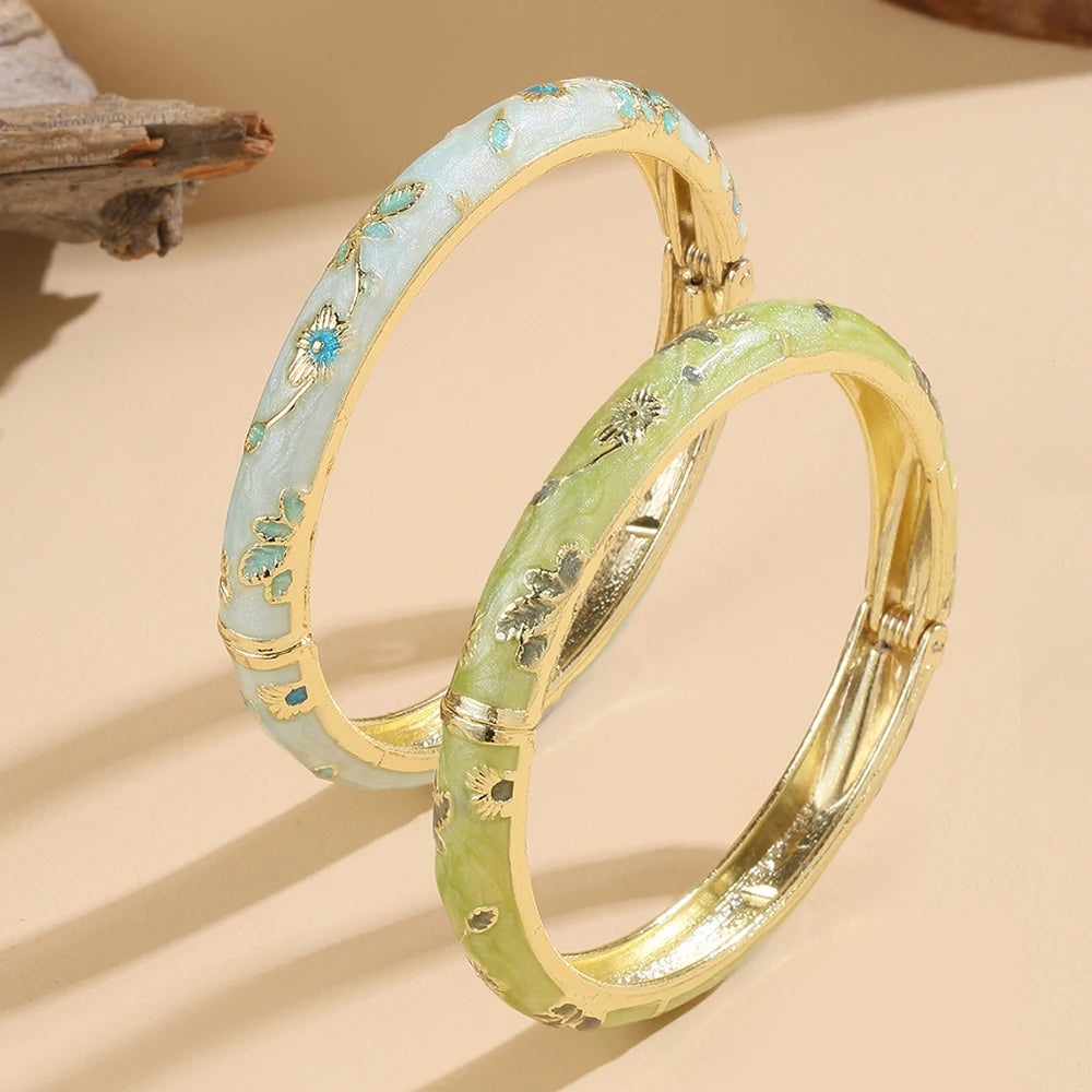 Jardme 4Pcs Set Bracelet For Women Vintage Small Flower Cloisonne Enamel Bangles Elegant Ethnic Style Women's Jewelry Set Gifts