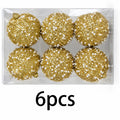 6PCS Gold Christmas Ball Ornaments, Pearl Sequin Baubles 8cm Glitter Hanging Balls Xmas Tree Holiday Decor