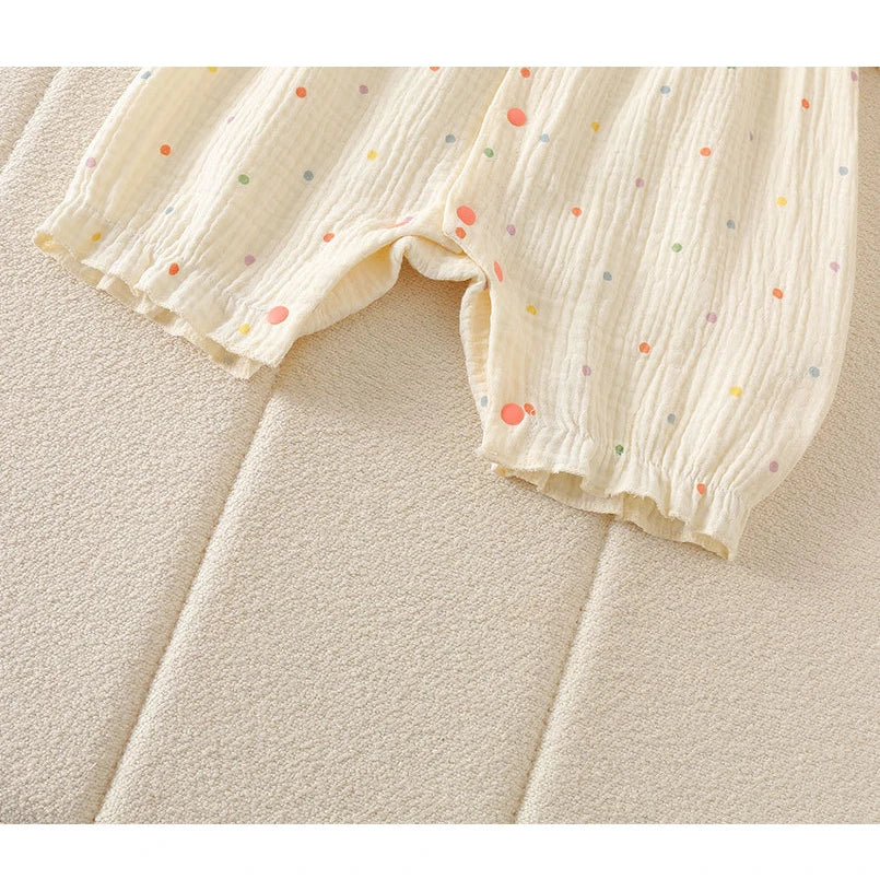 2025 Newborn Toddler Baby Girl Romper Short Sleeve Lace Collar Cotton Thin Breathable Summer Floral Dot Leaf Print Cute Jumpsuit