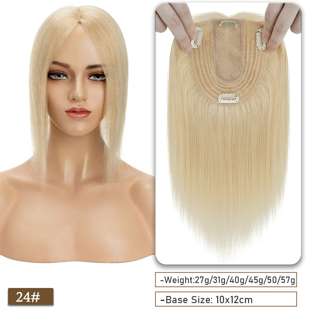 SEGO 10x12CM Hair Toppers for Women No Bangs 130% Density Silk Base Real Human Hair Clip in Top Wiglet Hair Pieces for Women