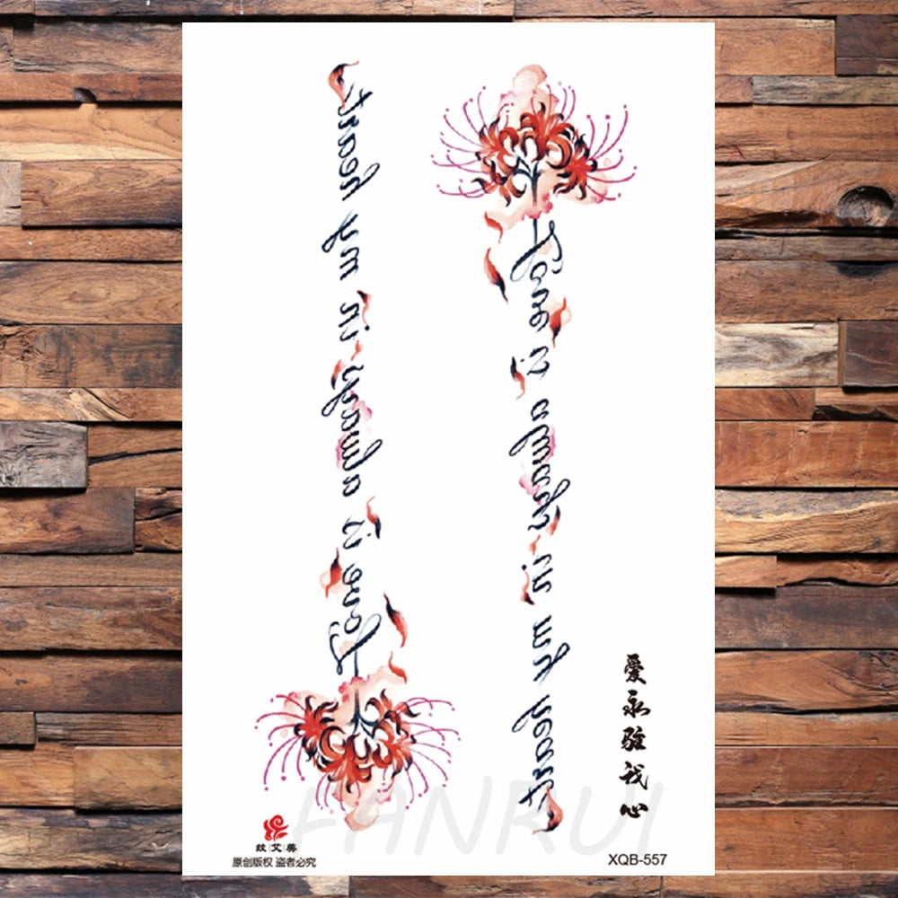 Watercolor Rose Flower Temporary Tattoo For Women Kids Girls Cherry Fake Tattoos Sticker Sexy Lotus Henna Waterproof Tatoo Waist