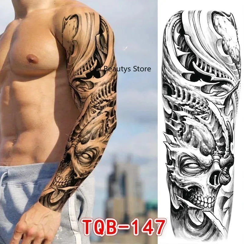 Large Full Arm Sleeve  Waterproof Temporary Tattoo Sticker Tribal Totem Skull Bird Wolf Tiger Fake Tatoo Body Art Men Women