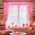 Halloween Lights USB Pink Icicle String Lights 6M 100LED/10M 200LED 8 Modes for Roof Eaves Window Porch Haunted House Decor