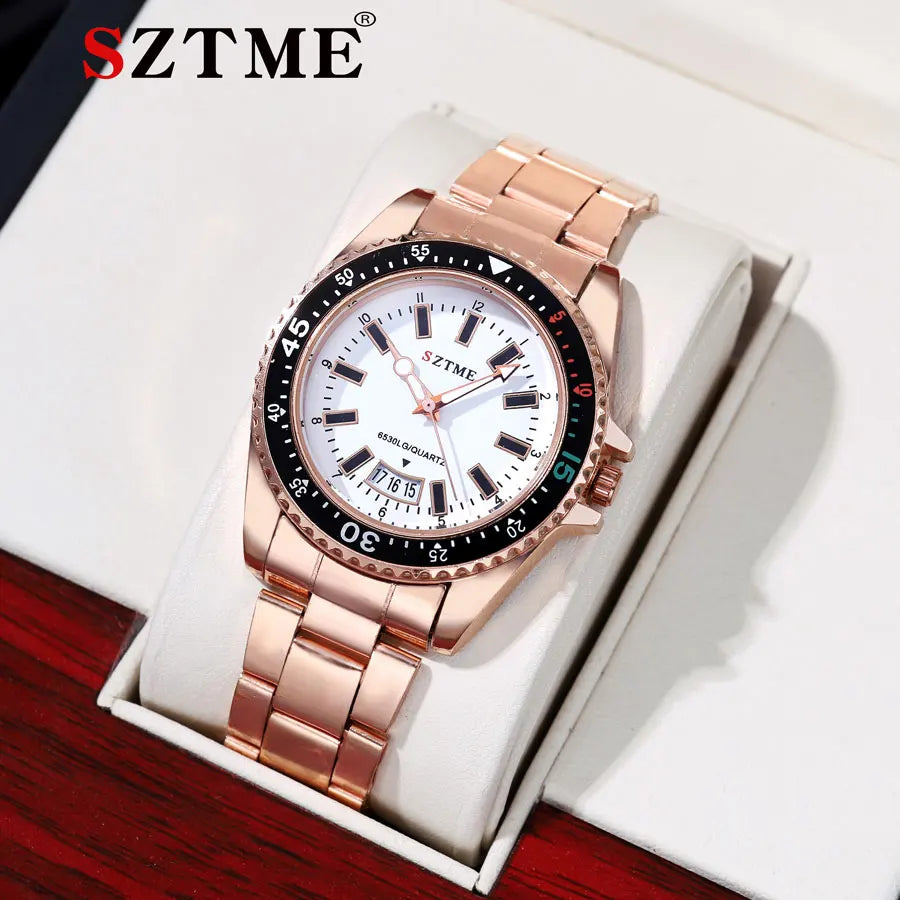 2024 New Men's and Women's Steel Strip Watch Trendy Leisure Calendar Scale Stainless Steel Strip Couple Quartz Watch Gift Watch