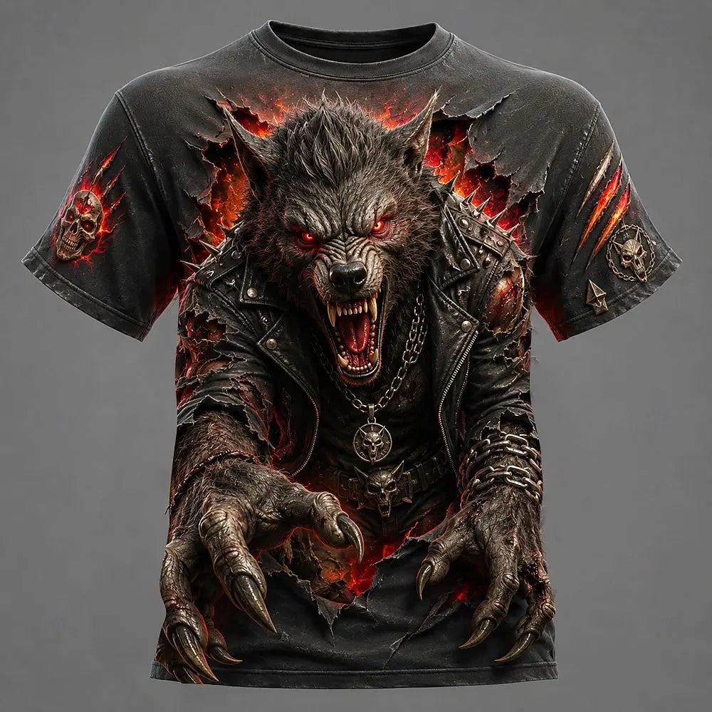 Multi-color Camo Wolf Skull 3D Print Men T Shirt Short Sleeve Crew Neck Outdoor Gothic Casual Summer Streetwear Tee