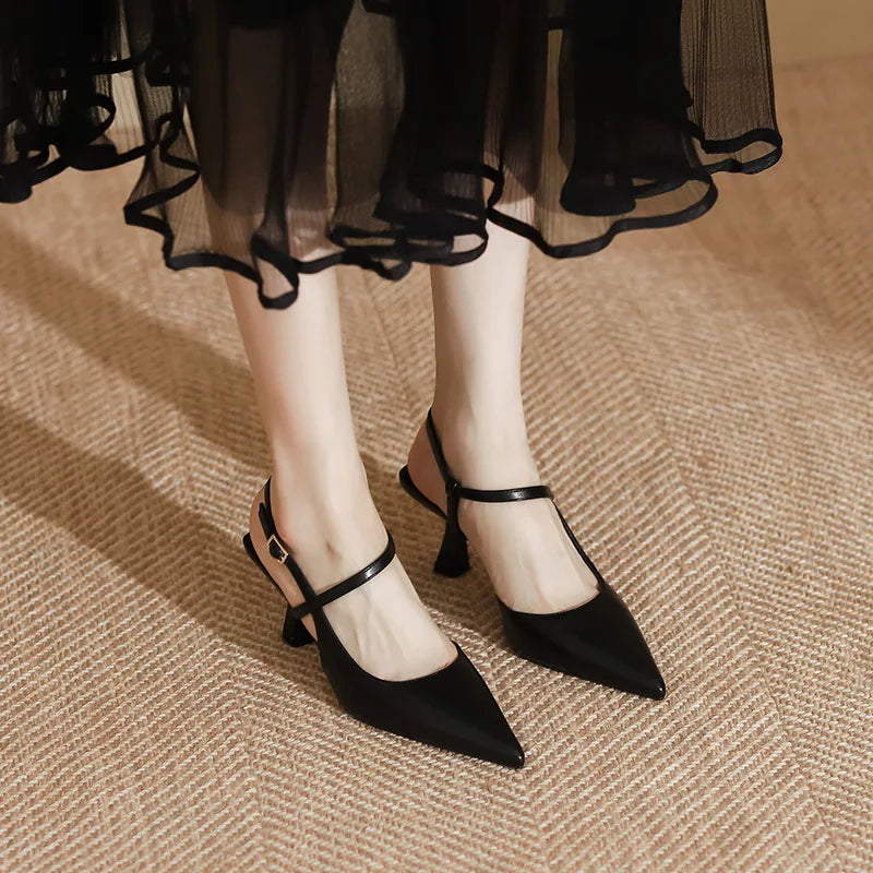 Summer Women Shoes Pointed Toe Thin Heel Women Sandals PU Leather Shoes for Women Slingback Elegant High Heels Party Shoes