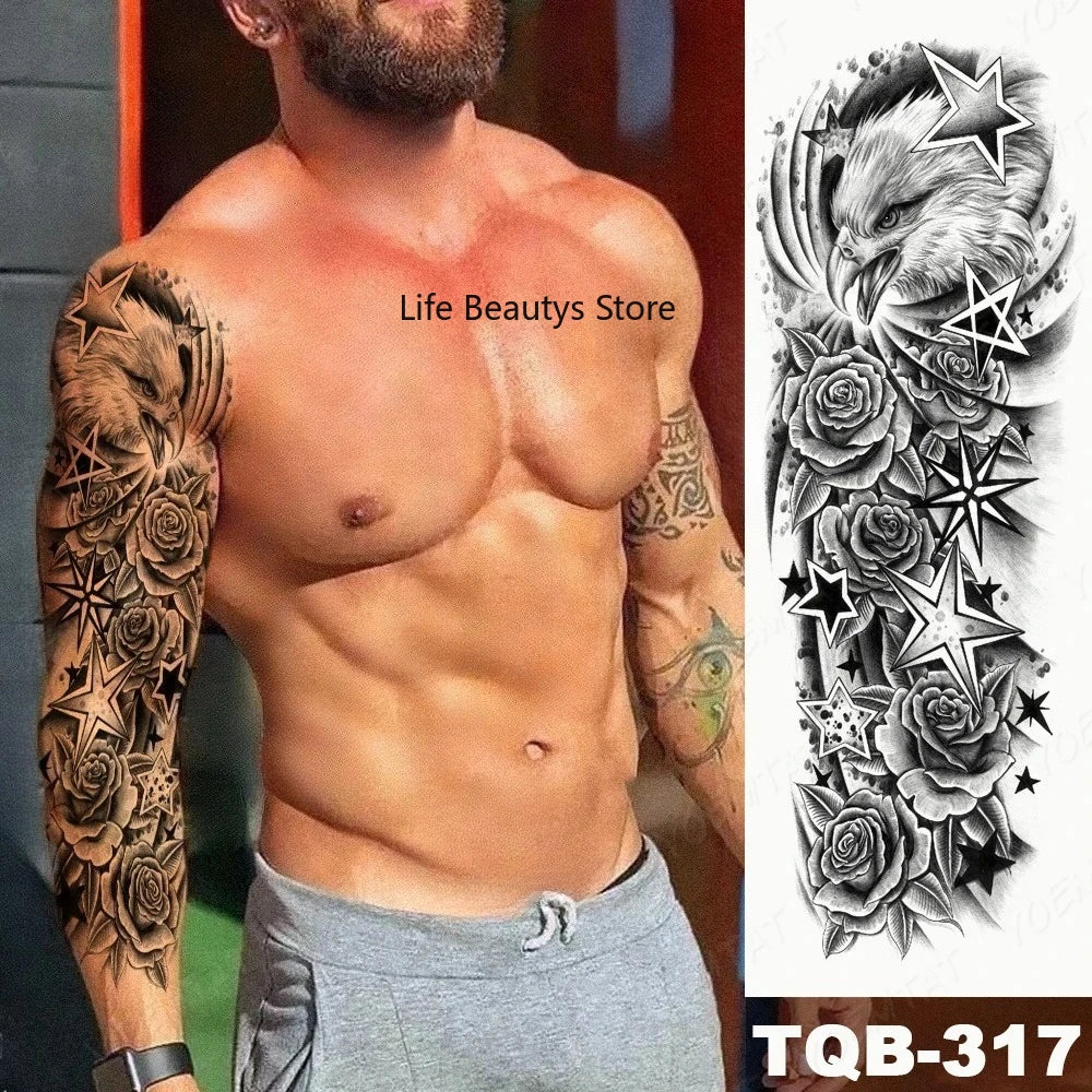 Large Full Arm Sleeve  Waterproof Temporary Tattoo Sticker Tribal Totem Skull Bird Wolf Tiger Fake Tatoo Body Art Men Women