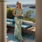 Sexy Deep V Neck Sleeveless Women's Party Gold Dresses Summer New Fashion Slim Waist Elegant Maxi Dress for Women Vestidos 2026