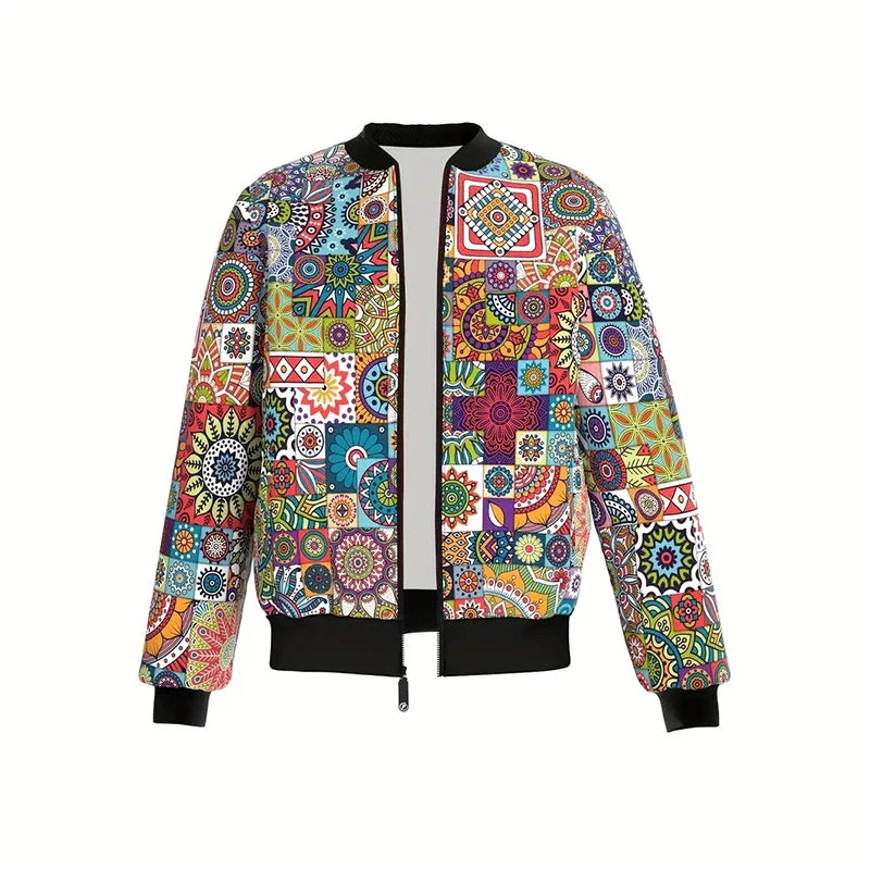 Personality 3D Print Men's Jacket Harajuku Streetwear Stand Collar Long Sleeve Jackets Eyes Stars Hip Hop Graphic Autumn Coat