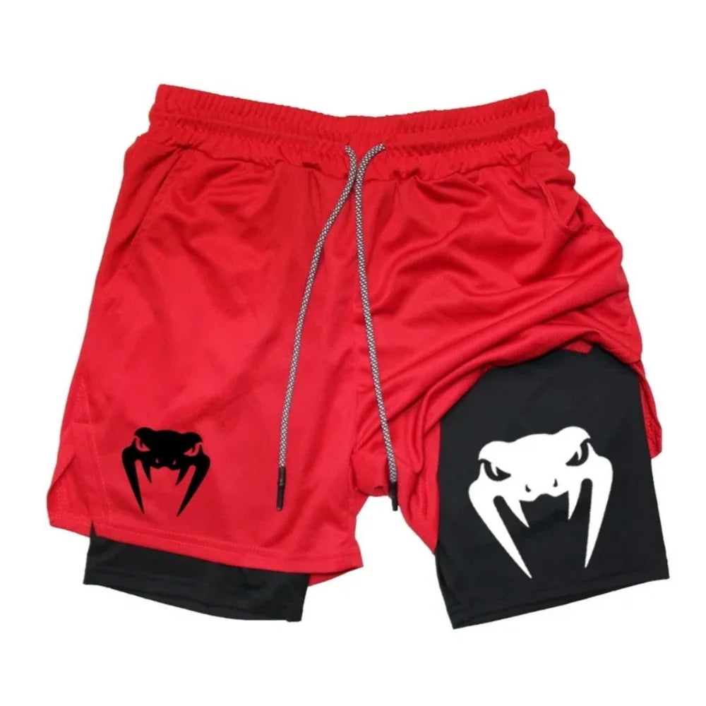 Men's 2026 anime double-layer two-piece set breathable quick drying sweat absorbing sports shorts gym jogging pants
