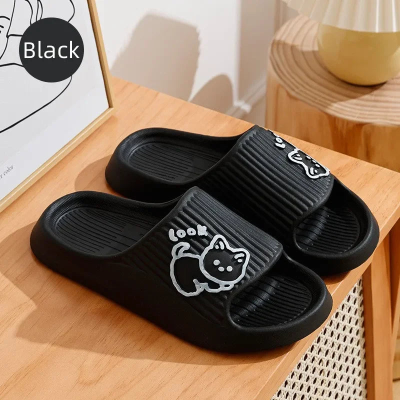 2023 Summer Women Slippers Bath Thick Platform Non-Slip Home Cat Cartoon Flip Flops Beach Sandals Ladies Slides Indoor Outdoor