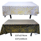 Gold Dot Disposable Tablecloths Plastic White Black Tablecloths for Birthday Wedding Party Waterproof Rectangle Desk Table Cover