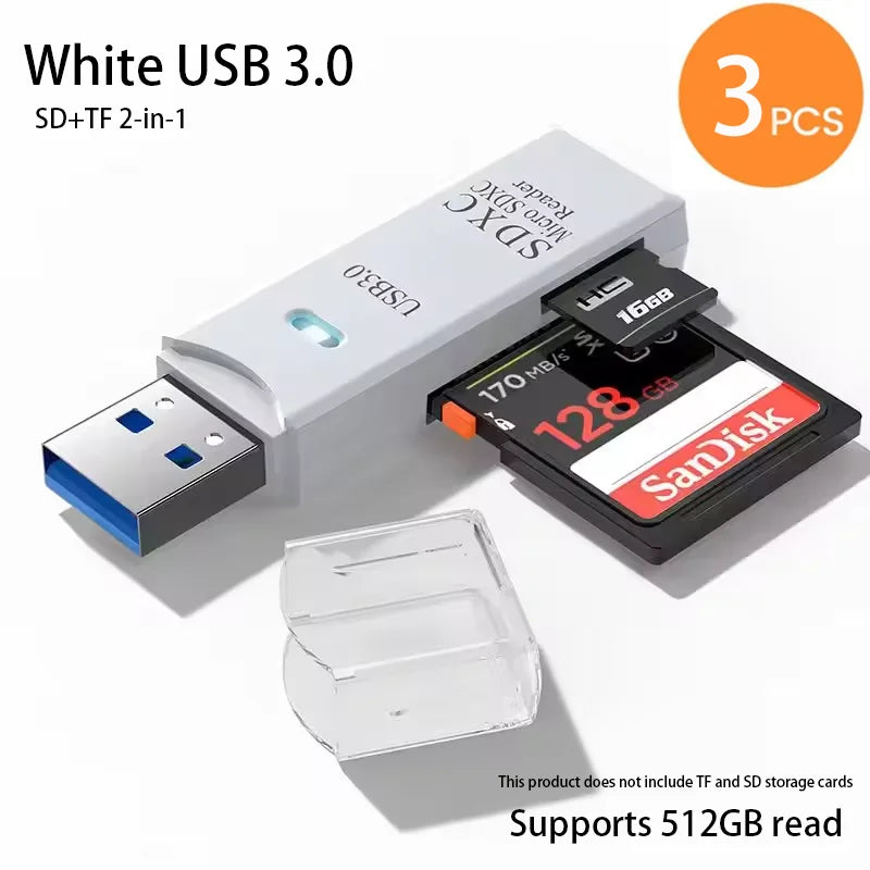 2-in-1 USB 3.0 High Speed Card Reader TF Memory Card Adapter Portable USB Flash Drive Design for PC Laptop Office Accessories