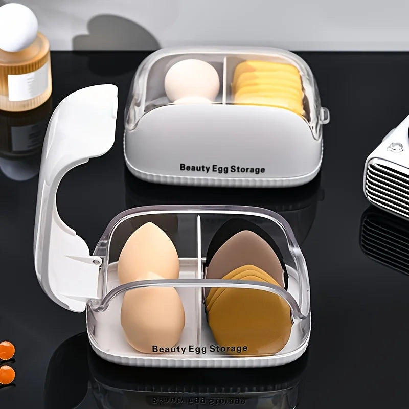 1pc Transparent Makeup Sponge Holder Dustproof Plastic Beauty Organizer Travel Home Cosmetic Storage Makeup Organizers with Lid