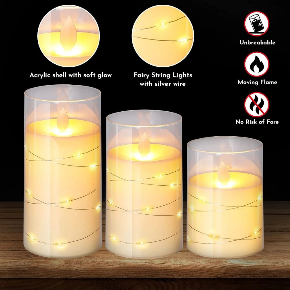 3Pcs Flameless LED Candles Light Kits With Remote Control Romantic Flickering Wick Candles Set Lamp For Christmas Wedding Party