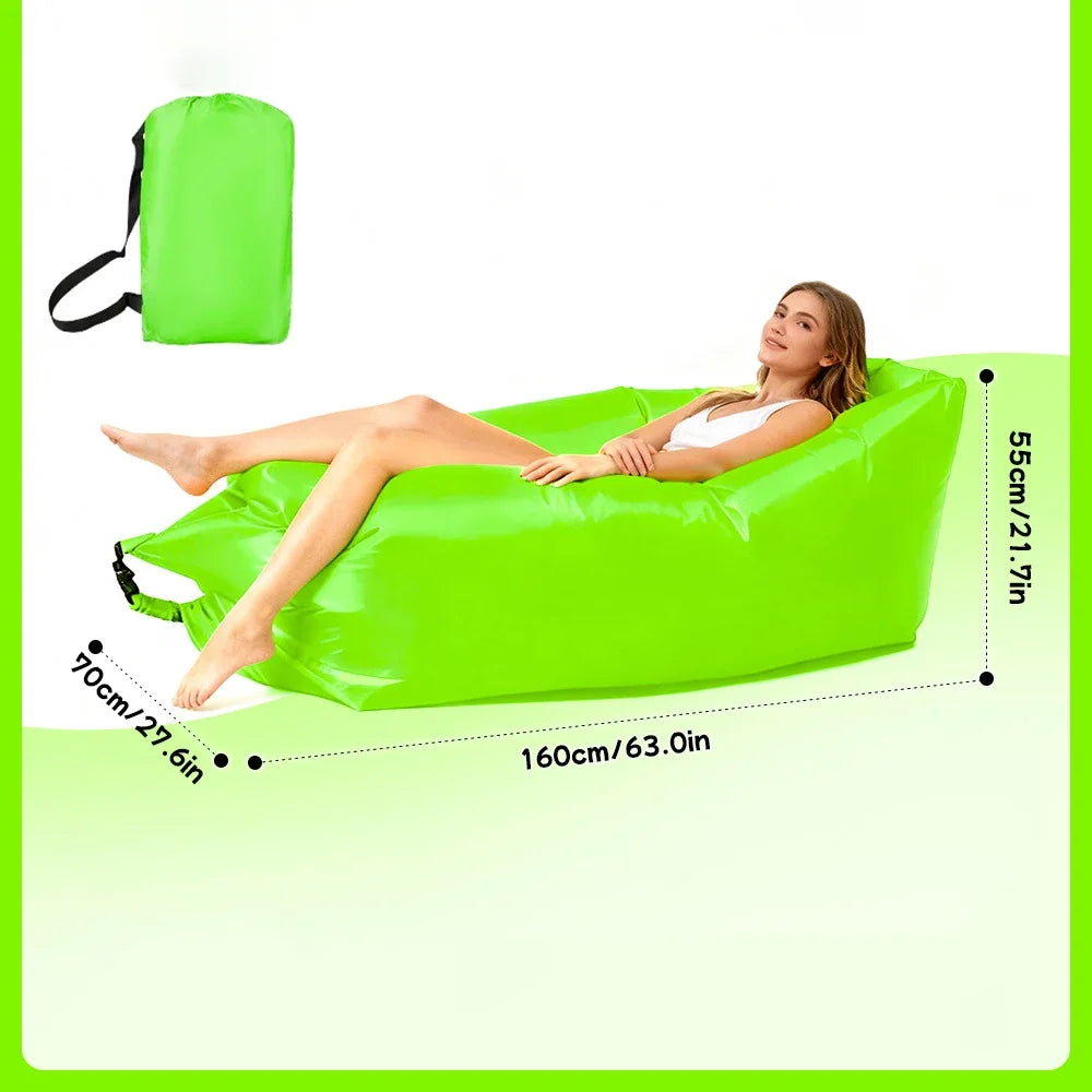 Portable Multicolor Inflatable Lazy Sofa, Fold‑Up Air Sofa Bed for Outdoor Beach Camping Single Size Relax Lounger