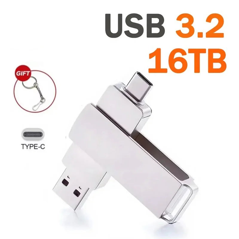 16TB USB3.2 Flash Drives High Speed Transfer Metal Pendrive Memory Card Pendrive Flash Disk Memoria Waterproof Stick NEW